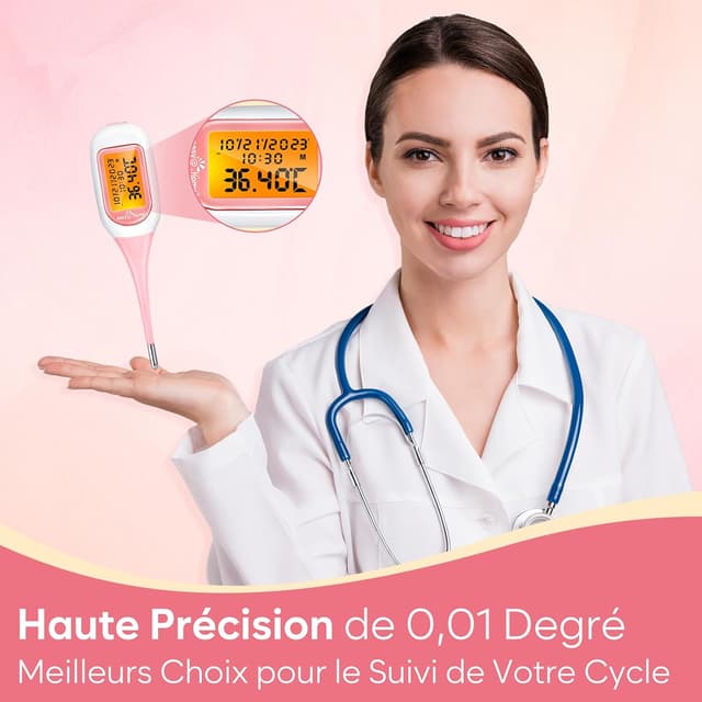 Thumbnail 6 de Easy@Home Thermomètre basal Bluetooth avec suivi d’ovulation et appli Premom (iOS/Android) – Rose