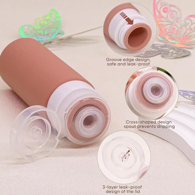 Detalle 2 de PLUSYES set flaconi da viaggio in silicone (26 pezzi) per liquidi fino a 100 ml