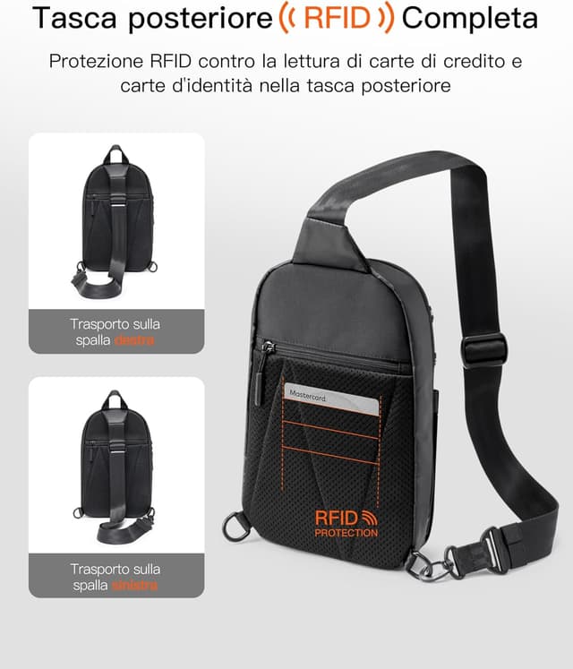 Detalle 2 de Inateck Sling Bag X-Row: zaino monospalla compatto e organizzato per uomo