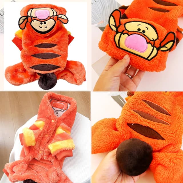 Detalle de AIHANCH Tiger Dog Costume Hoodie in Soft Coral Velvet (Winter Outfit for Small Dogs) – XL