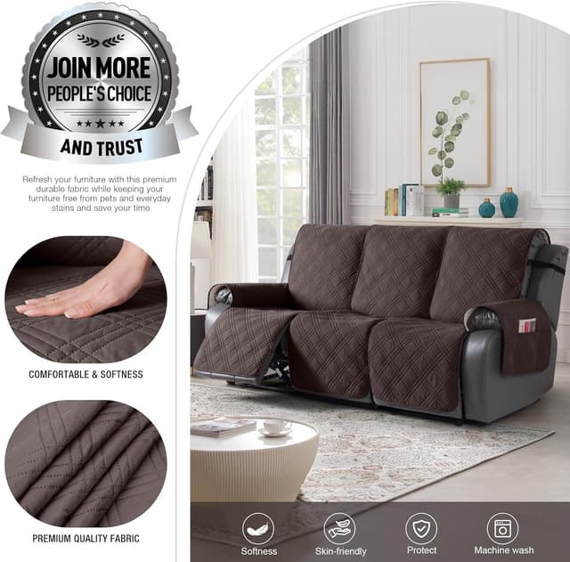 Detalle de TAOCOCO 100% Waterproof Recliner Sofa Cover (3-Piece) for 3-Seat Reclining Couches, Chocolate