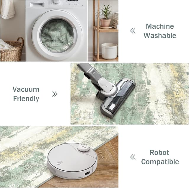 Detalle de BEIMO Tappeto Salotto Pelo Corto Moderno Astratto Verde Salvia 160x230 cm