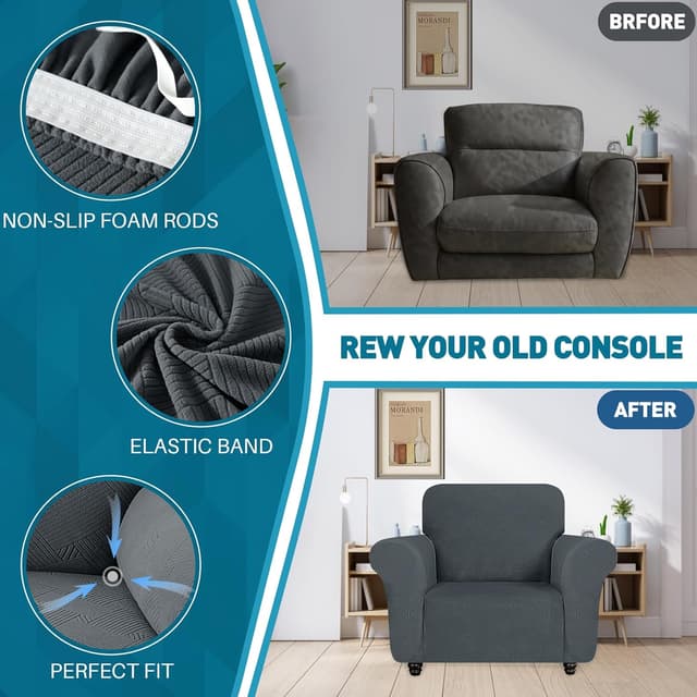 Detalle de YSTELLAA Copridivano 4 posti con braccioli anti-graffio e antiscivolo, grigio scuro