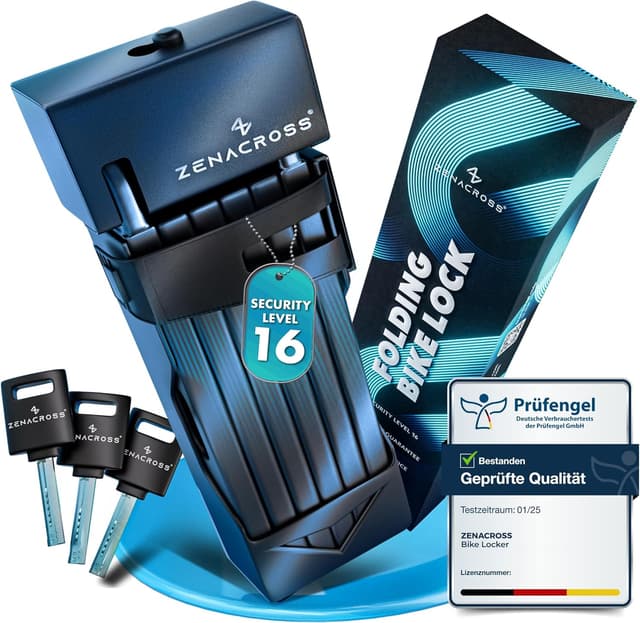 Detalle de Zenacross Faltschloss für Fahrrad (100 cm) mit Halterung – SteelSecure-Technologie