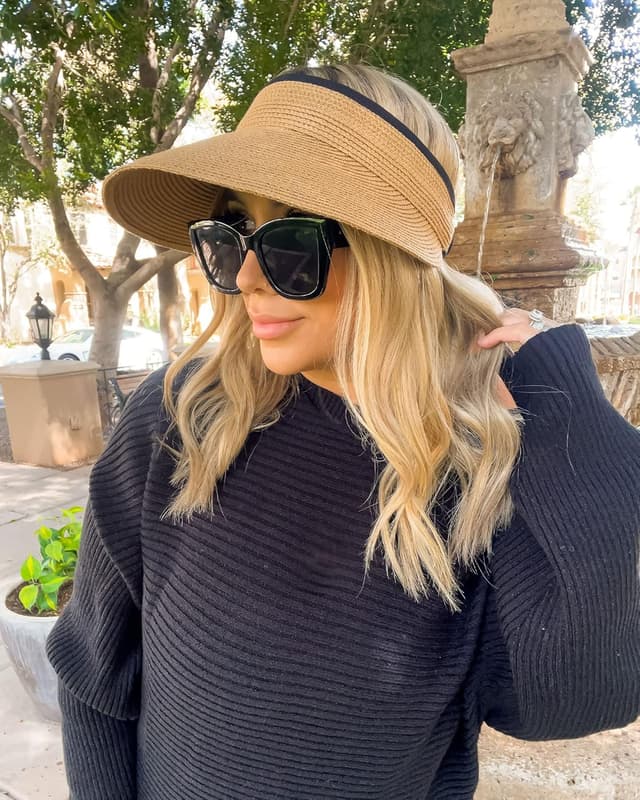 Detalle de FURTALK Women’s Sun Visor Hat (Straw) with UPF 80+ and Packable Ponytail Fit