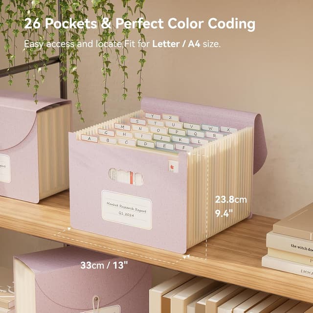 Detalle de EcoStash Accordion File Organiser (26 Pockets) in Lavender Purple – A4/Letter expanding document folder