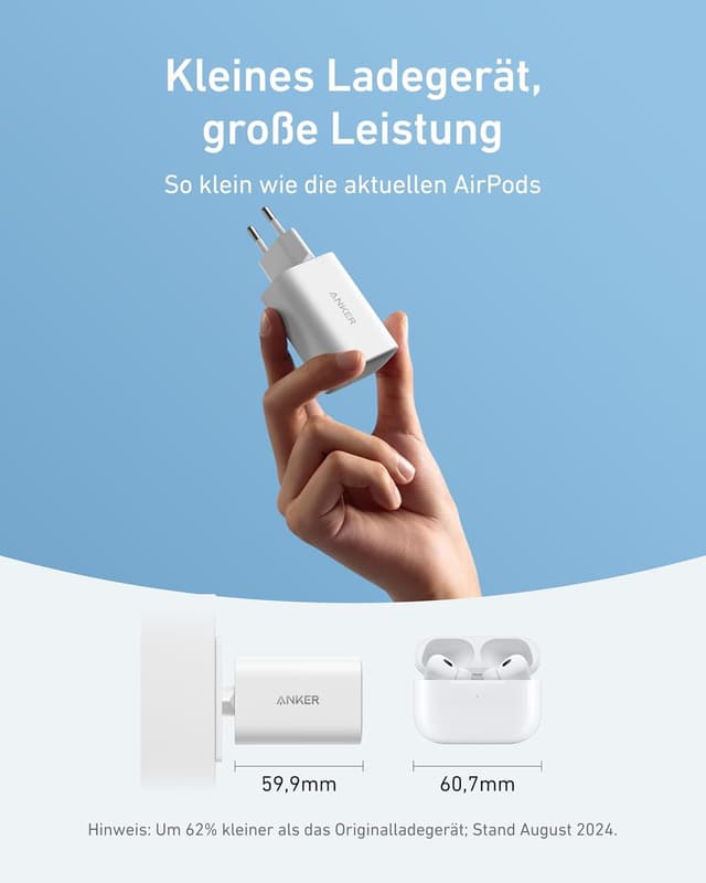 Detalle de Anker Nano 100W Ladegerät – kompaktes 100-W-Netzteil für MacBook, iPad, iPhone und USB‑C Geräte (inkl. 1,8 m USB‑C Kabel)