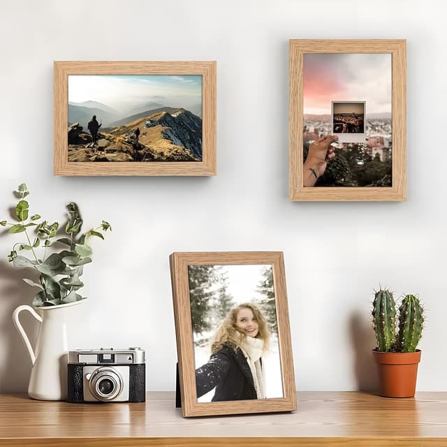 Detalle 2 de 10x15 & 4x6 Picture Frames Set of 3 with Perspex Glass and Natural Wood Effect (wall or table top)