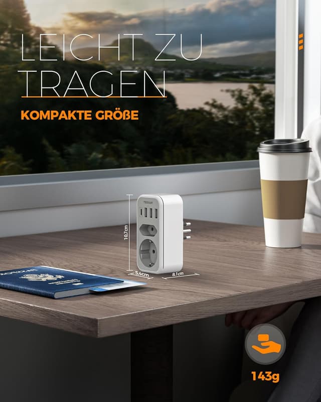 Detalle 2 de TESSAN Reiseadapter Italien 6 in 1 L, 2500 W