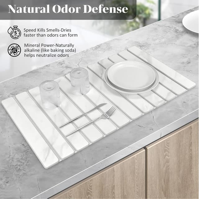Detalle de Large Stone Dish Drying Mat 28" Marble 🧽