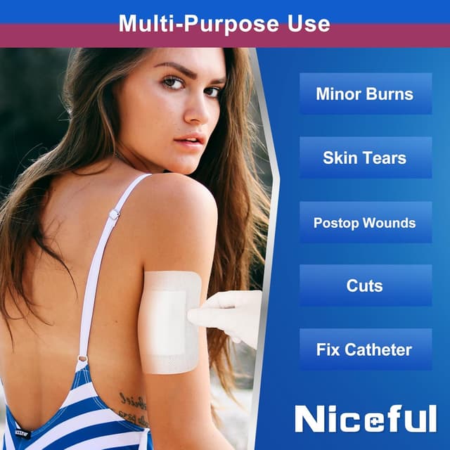 Detalle de Niceful 50 Count 4" x 4" Adhesive Gauze Island Dressing — Water-Resistant Sterile Pads for First Aid