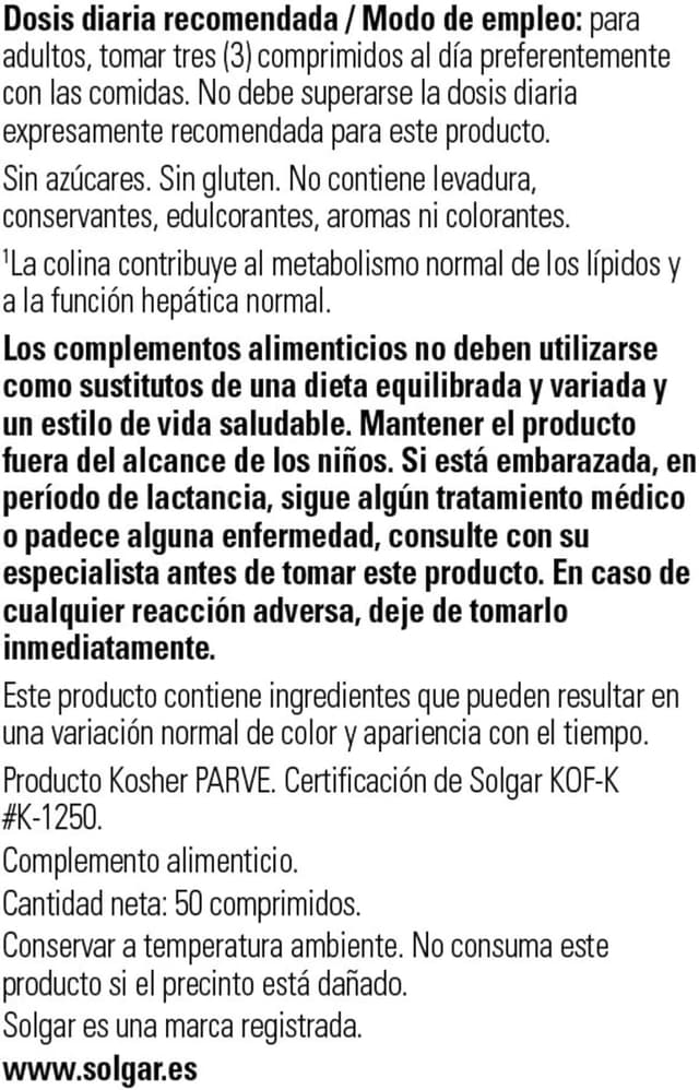 Detalle 2 de Solgar Factores Lipotrópicos 50 Tabletas 🍏
