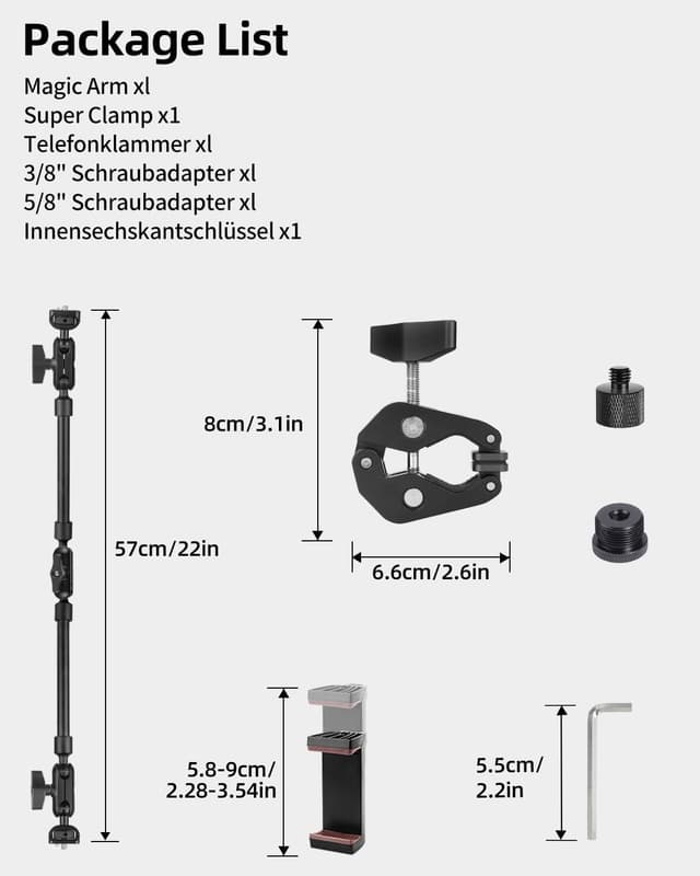 Detalle 2 de JEBUTU 22"/56 cm Magic Arm mit Super Clamp – flexibles Tischstativ mit 1/4" Gewinde, schwarz