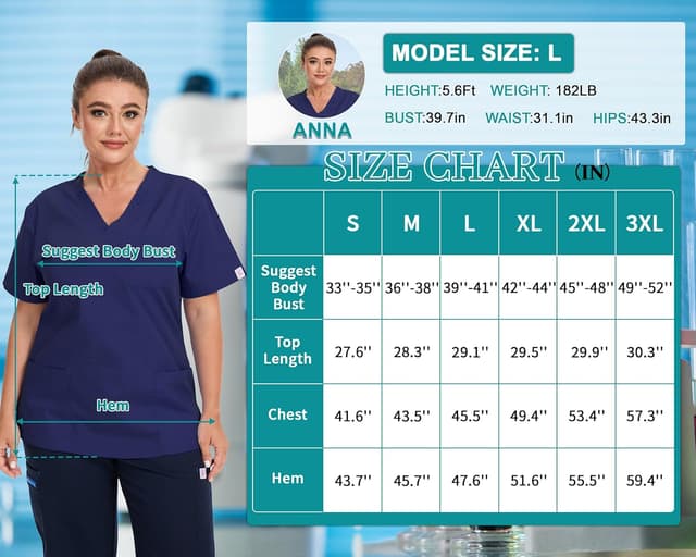 Detalle de JONATHAN UNIFORM Damen-Kasack mit V-Ausschnitt und 3 Taschen für Pflege & Klinik