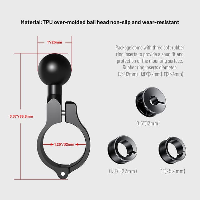 Detalle 1 de 1 inch Ball Mount Handlebar Accessory, 0.5-1.26 in