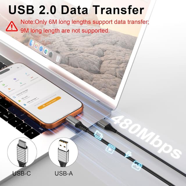 Detalle 1 de USB C Cable 9m fast charge 27W