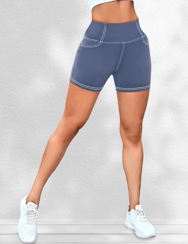 Detalle 2 de VOOVEEYA 5"/8" High-Waisted Yoga Biker Shorts with Pockets for Women