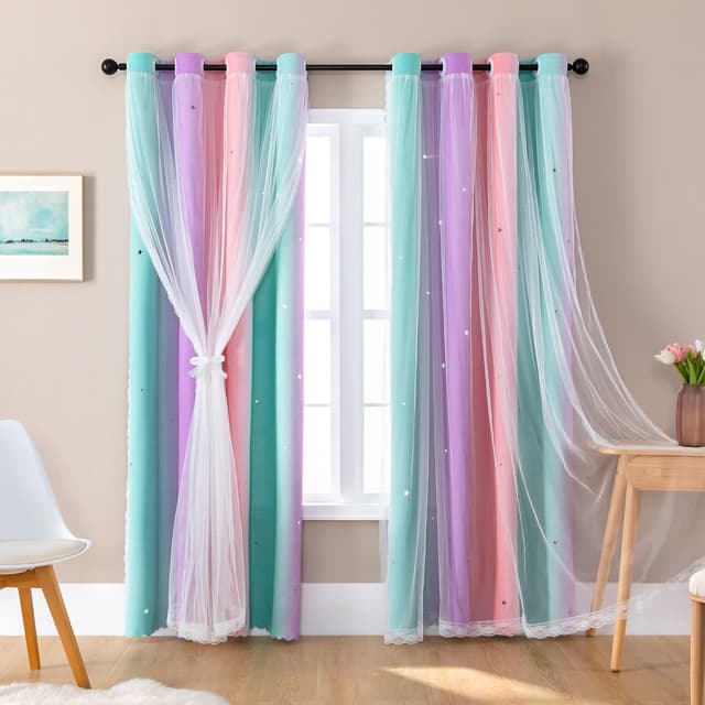 Detalle de XiDi Rainbow Bedroom Curtains 42-inch 🌈🪟