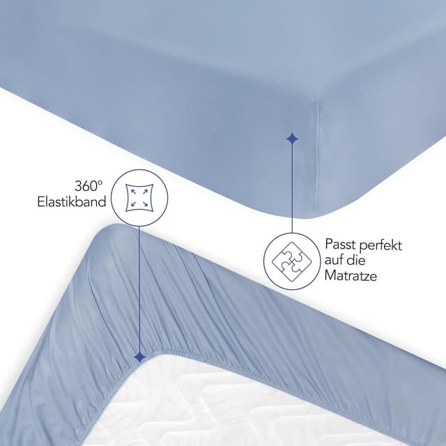 Detalle de Dreamzie Spannbettlaken 180x200 cm aus Mikrofaser für dicke Matratzen (35 cm) – Oeko-Tex, pflegeleicht, blau