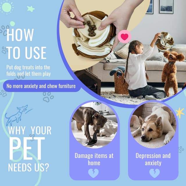 Detalle de Larimuer Pet Snuffle Ball (15cm) – puzzle snuffing interactive dog ball for treat training & enrichment