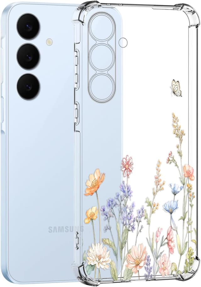 Detalle de Guxira Handyhülle für Samsung Galaxy S25 FE 5G – transparentes Silikon mit Blumen/Schmetterling-Design