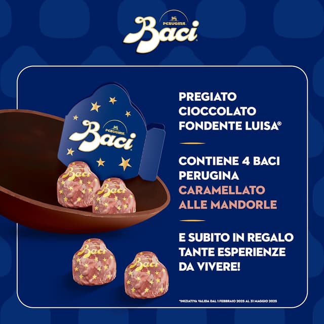 Detalle 2 de Uovo di Pasqua 2026 Baci Perugina al caramellato alle mandorle con sorpresa e 4 cioccolatini (265 g)