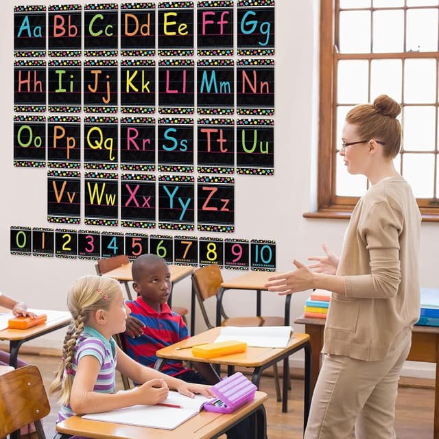 Detalle de Adduster Bulletin Board Letters ABC Alphabet Poster Classroom Set (Blackboard-style)