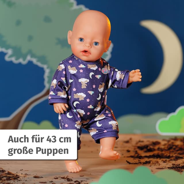 Detalle de Baby Born Teddy Schlafanzug (43 cm) – leuchtet im Dunkeln, Mond-Applikationen