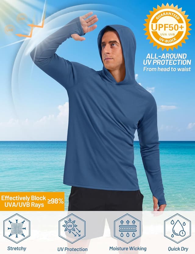 Detalle de TACVASEN Men’s UPF 50+ Sun Protection Long Sleeve Hoodie Rash Guard
