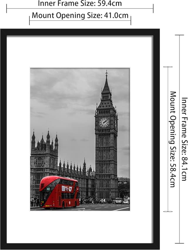 Detalle 2 de Tinkeps 4 Pack A1 Black Picture Frame (Engineered Wood & Plexiglass), Wall Mountable for A2 Prints