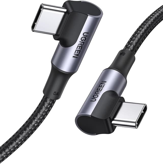 Detalle de UGREEN Cable USB C PD 100W, Carga Rápida 90° ⚡