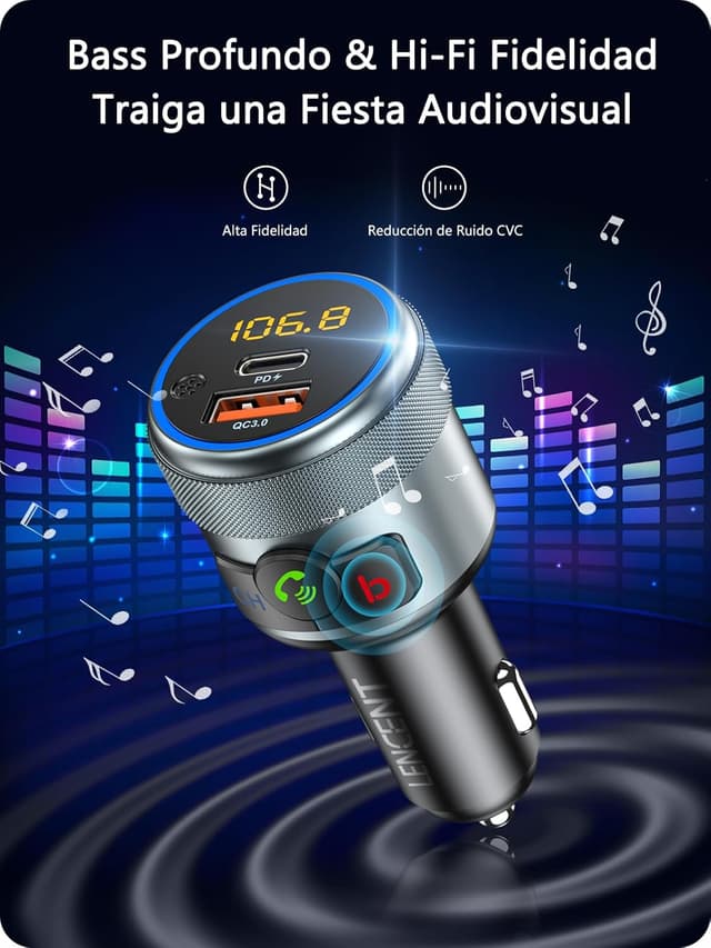 Detalle 2 de LENCENT Transmisor FM Bluetooth 5.1 carga rápida