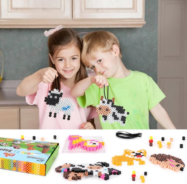 Detalle 2 de Homgaty großes Bügelperlen-Set (10 mm, ca. 1.000 Stück) mit Tier-Mustervorlagen und Bügelpapier