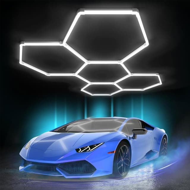 Detalle de XAEIOW Superhelle sechseckige LED-Garagen-Deckenleuchte 23040 lm (IP44, 5 Module Hex)