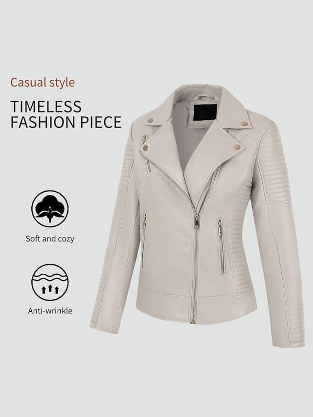 Detalle 2 de Bellivera Women’s Faux Leather Casual Jacket (Lightweight Classic Motorcycle Coat) — 2025 Spring Trend