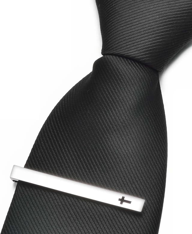 Detalle de Asienice goldene Krawattenklammer Kreuz – Krawattennadel Silber glatt mit sicherem Clip für Hochzeit & Beerdigung