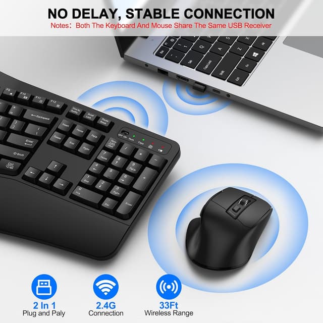 Thumbnail 4 de Wireless Keyboard and Mouse Combo 2.4G Ergonomic