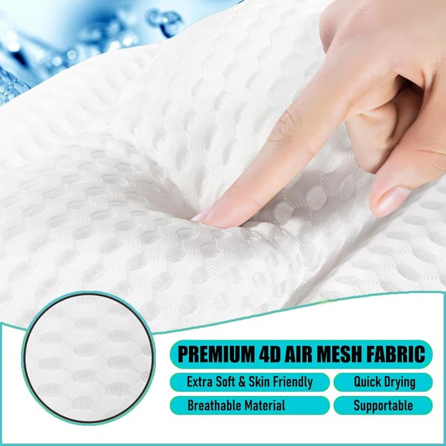 Detalle de Badewannenkissen aus weichem Memory-Schaum mit SculifyVita 4D-Belüftung, rutschfest (6 Saugnäpfe) – Weiß