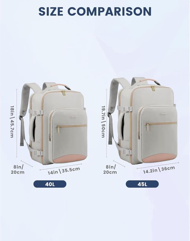 Detalle de LOVEVOOK Handgepäck Rucksack 40L mit Kofferkonzept und separatem Laptopfach (bis 18 Zoll)