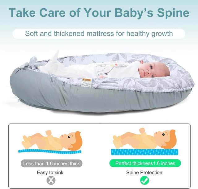 Detalle de Wdmiya Baby Nest Pod for Newborn (0–12 months) – 100% Cotton Baby Lounger in Grey