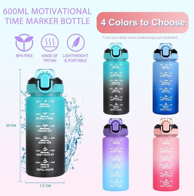 Thumbnail 5 de SUPPRUI Kids Water Bottle 600ml with Straw for School