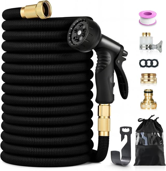Detalle de Expandable Garden Hose Pipe 150FT/45M with 10-Pattern Spray Nozzle and Brass Connectors (4-Layer Latex Core)
