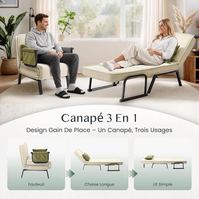 Detalle de FLEXISPOT Fauteuil relaxant convertible 3 en 1 avec dossier réglable 6 positions (lit, chaise longue)