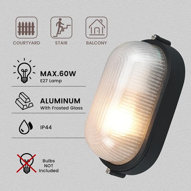 Detalle 2 de MULANDI Nautical Bulkhead Light outdoor marine flush mount with frosted glass lens (E27)