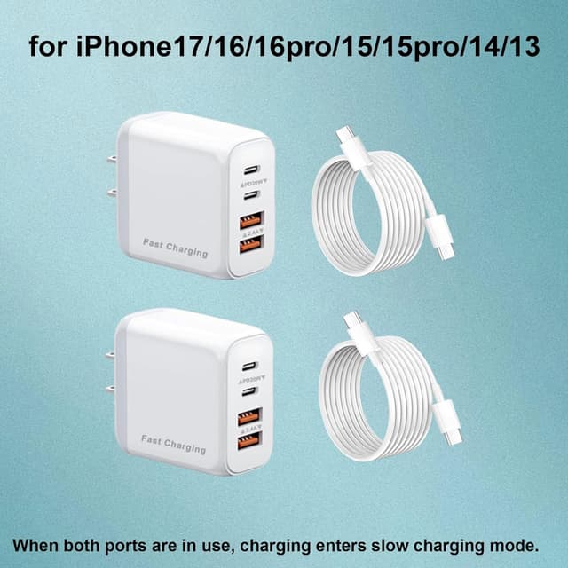 Detalle 2 de 40W USB-C Wall Charger Cube (4-Port) with 4FT Cable — PD Power Adapter + Multiport USB-A/USB-C