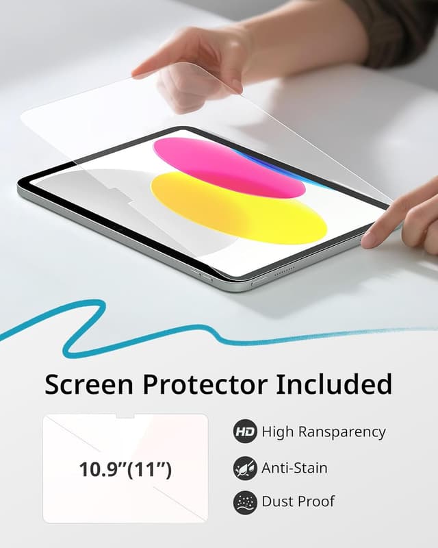 Detalle de CACOE Case for iPad A16 11th/10th Generation with Screen Protector (11/10.9 inch) – Light Blue