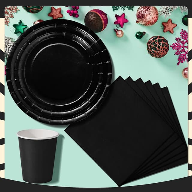 Thumbnail 2 de Nkaiso Schwarz Partygeschirr 96-teilig