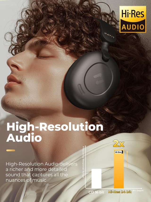 Detalle 2 de Havit Hybrid Active Noise Cancelling Over-Ear Headphones (Bluetooth 5.4) with 5-mic ENC, 76H playtime