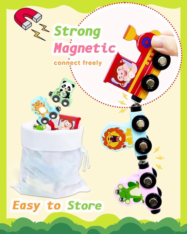 Thumbnail 3 de 11-Pc Magnetic Train Set Montessori