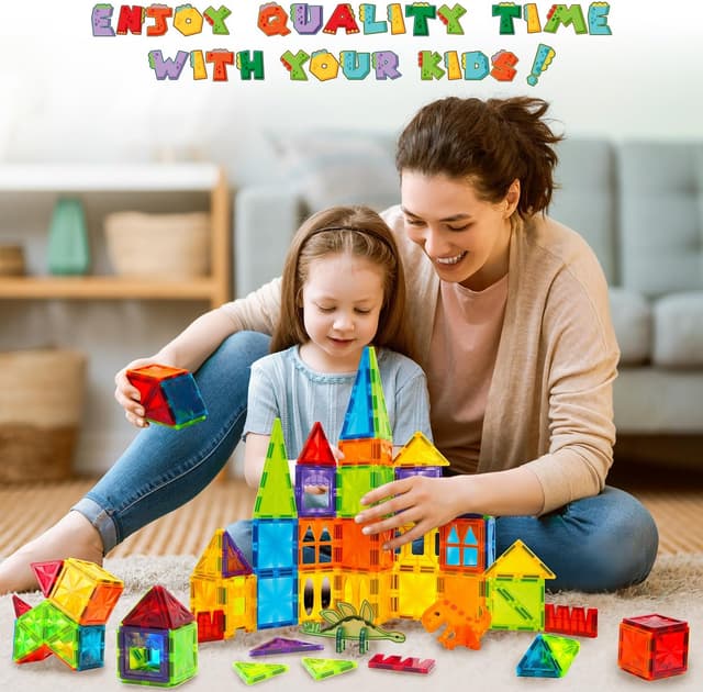 Detalle de Theefun 52-teilige magnetische Bausteine (Magnetspielzeug) für Kinder ab 3 Jahren – bunte Tier-Themen